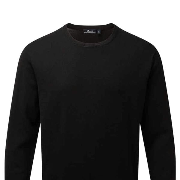 Premier Adults Unisex Cotton Rich Crew Neck Sweater - Black