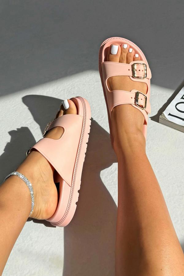 Love Lemonade Comfort Everyday Off-Duty Buckle Sliders Pink