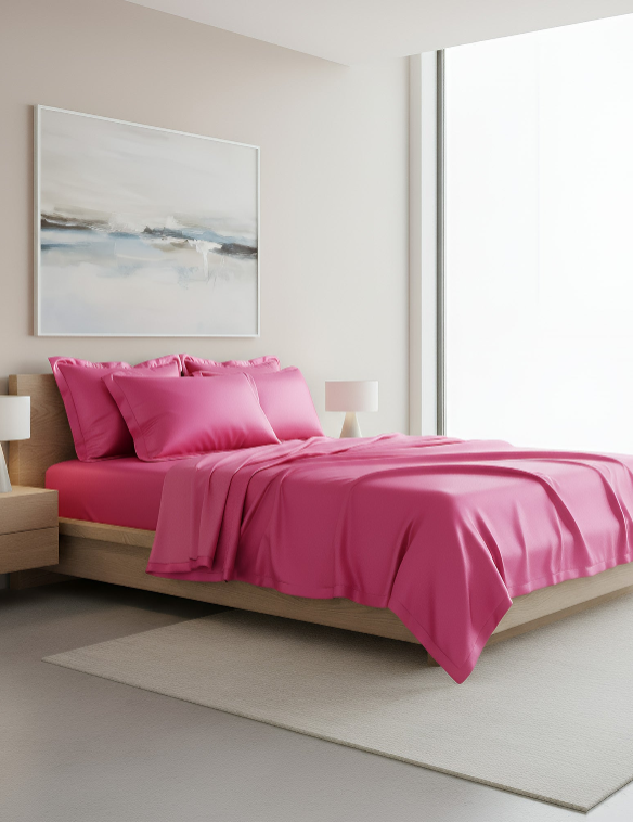 Anycozy Beddings Hot Pink AU Queen Size 3 Pcs High End Satin Smooth Duvet Cover Set Luxury Polyester Silky Soft Cozy Bedding Set
