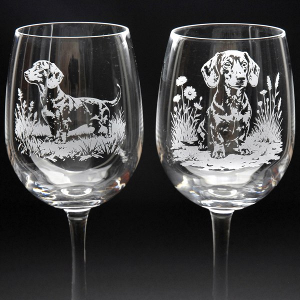 Glyptic Glass Art Dachshund Dog Crystal Wine Glass - Hand Etched/Engraved Gift