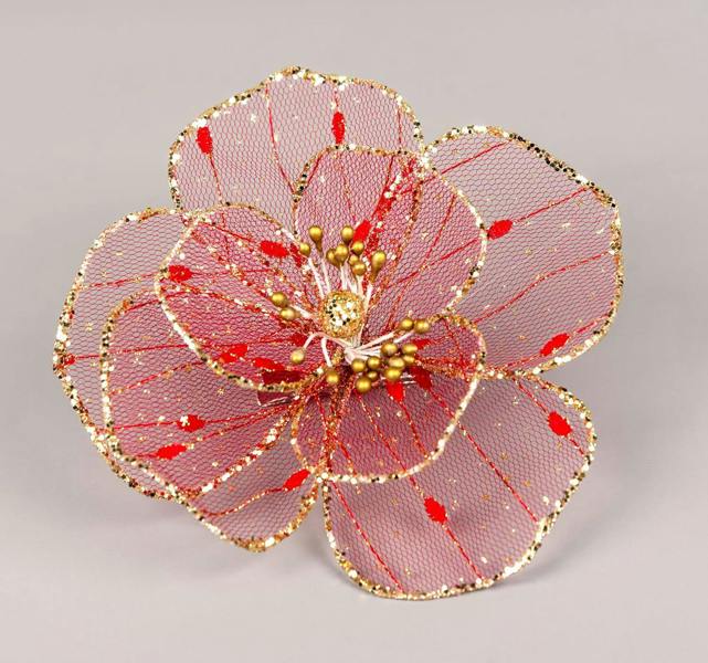 16cm Red Poinsettia Christmas Flower Decorations with Clip, 6 Pack for Tree, Wreath and Garland image 1