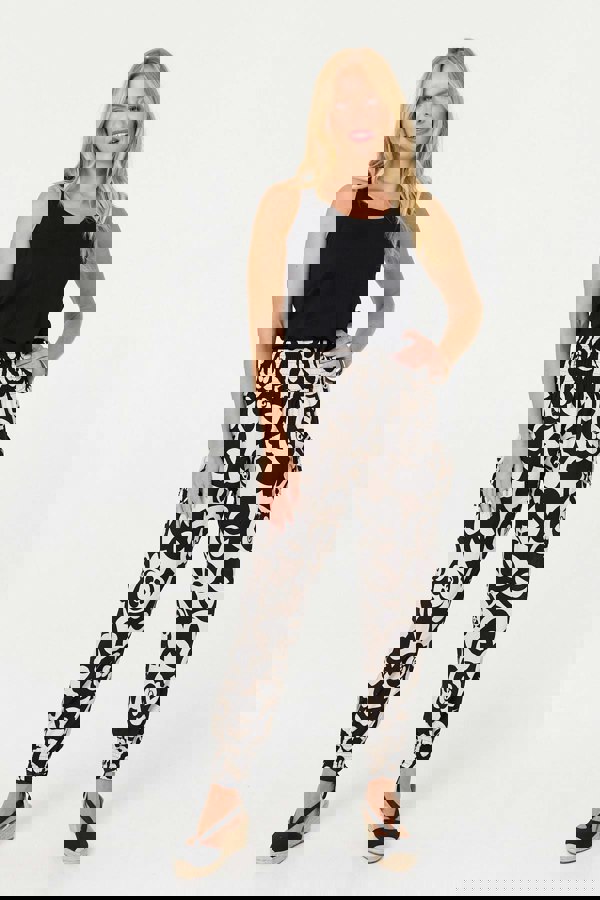 Black | Printed Shirred High Waist Harem Pants
