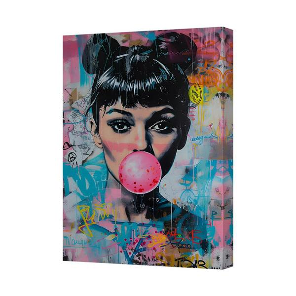 Benjamin Tate Design Contemporary Graffiti Canvas Art Print With Bubble Gum Portrait