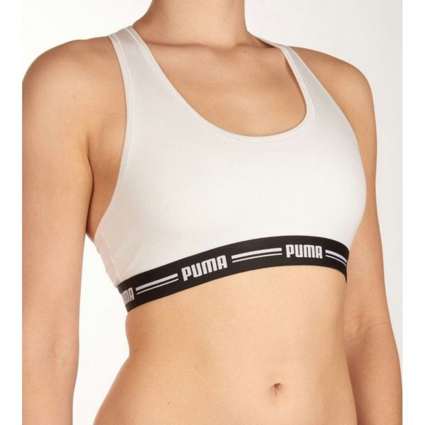 Puma Striped Logo Racerback Bra Top, White