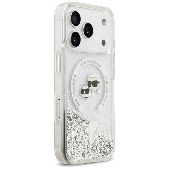 Karl Lagerfeld Liquid Glitter Karl & Choupette Heads Case with MagSafe for iPhone 17/18 Pro Max 6.9" Clear - KLHMP18XLGKCSGH