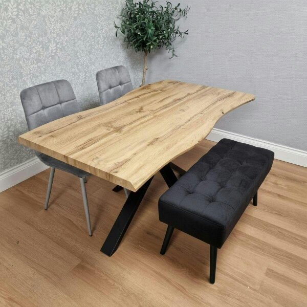 Kosy Koala Dining Table with 2 Grey Velvet Chairs and Modern Black Bench  Dining Room Furniture Set