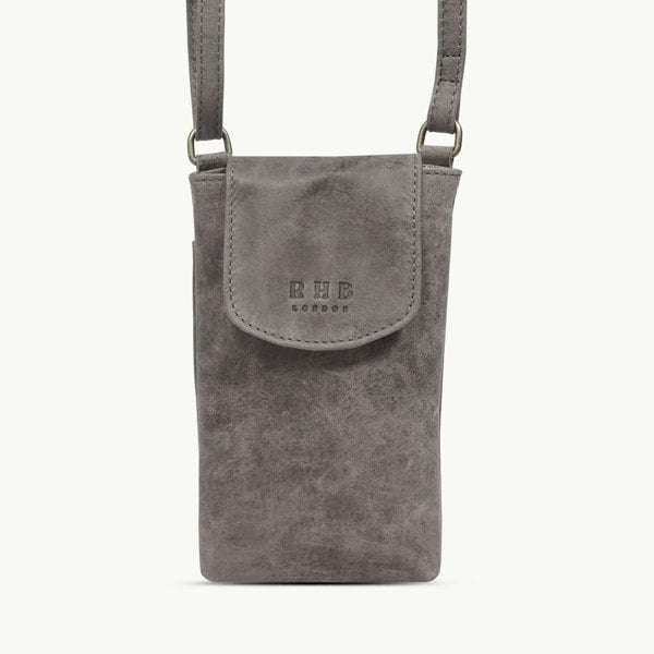 Real Hide Bags 'THEA' Grey Distressed Real Leather Mobile Phone Crossbody Bag