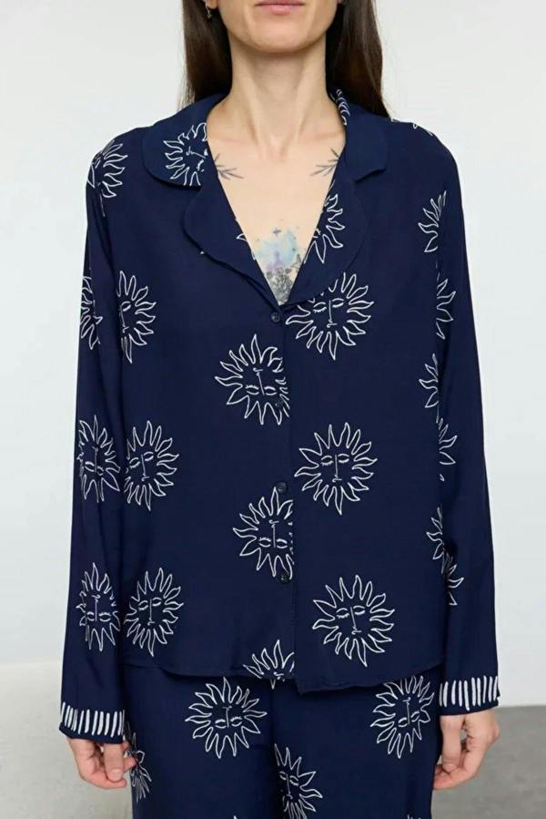 WOVCOR 2- Piece Sun Patterned Viscose Woven Pajama Set