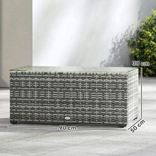 Wyld Haus Vimi 90cm Rattan Light Grey Glass Top Side Table