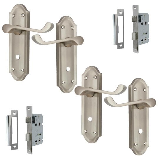 EDH Door Hardware Satin Nickel Door Handles - Askworth Internal Door Handles with Bathroom Sash