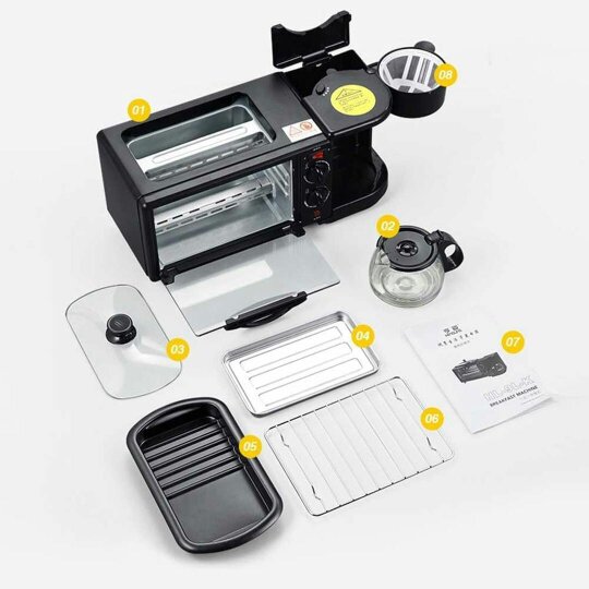 Havendro 3-In-1 Breakfast Machine, Portable Breakfast Maker with Non-Stick Griddle, Coffe