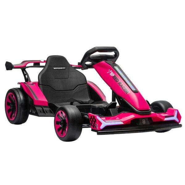 24V Electric Go Kart for Kids 6-12 Years with Drift Mode, Adjustable Seat, 3 Speed, Slow Start, Pink