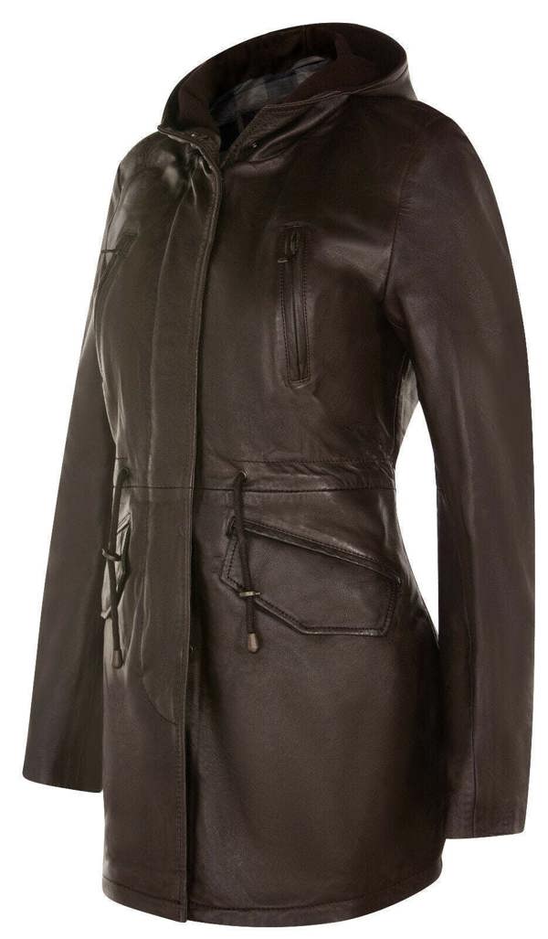 Infinity Leather Womens Leather Hooded Parka Jacket-Bucharest