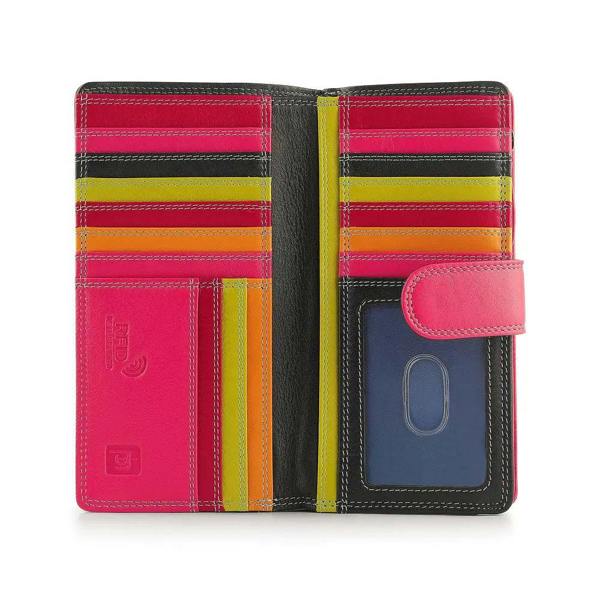 Inside view of Black bifold purse with a brand logo on a white background