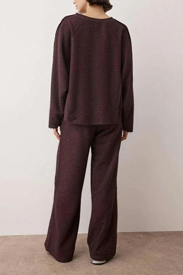 WOVCOR 2-Piece Textured Oversize Stretch Knit Top and Bottom Set