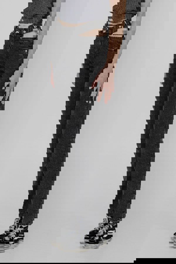 ENORSIA Black Wide-Leg Comfort Jeans With Waist Cut-Outs