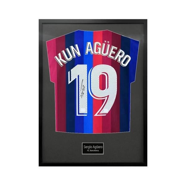 Sergio Agüero Signed Barcelona Shirt Standard Frame