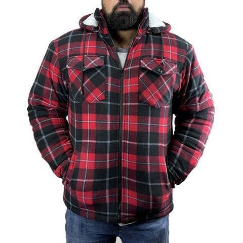 Game Richmond sherpa-lined shirt in red check, front-facing image showing chest pockets and hood, made for country living