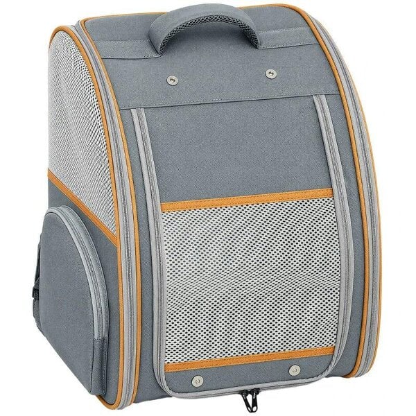 Pet Backpack Carrier, Foldable Pet Carrier Backpack for Mini Dogs Cats Up to 5 kg, with Mesh Window, Grey