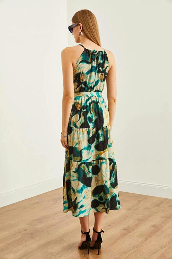 Hoxton Gal Halter Neck Belted Midi Dress