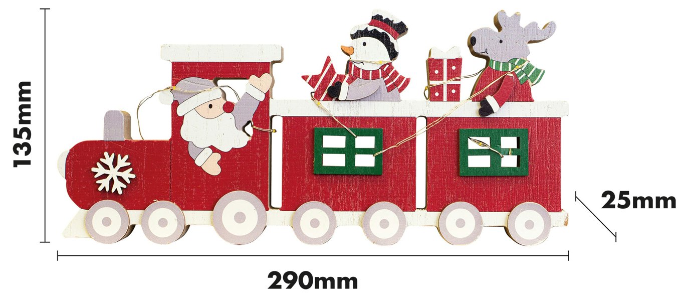 St Helens Red Wooden Festive Ornamental Train With Led Light