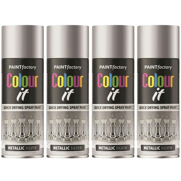 Paint Factory 4X  Silver Metallic Spray Paint 400ml