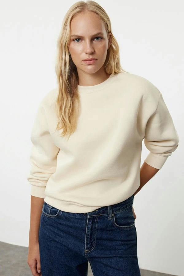 Hoxton Gal Thick Fleece-Lined Regular Fit Crew Neck Basic Knit Sweatshirt