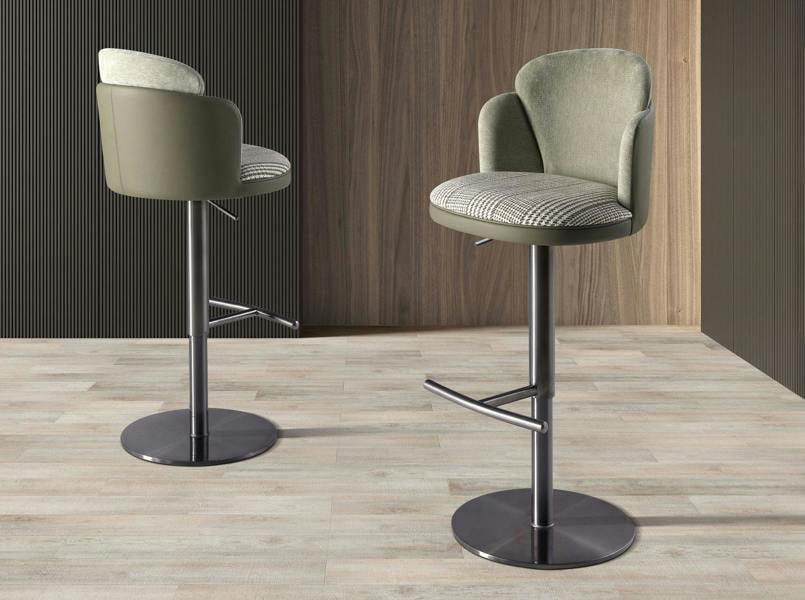 Angel Cerdá Swivel Stool in Dark Green and White Fabric and Olive Green Leatherette 4233