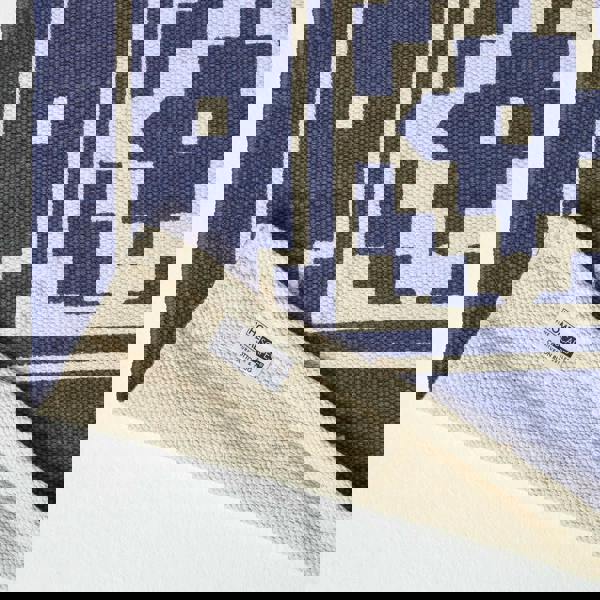 HOMESCAPES Halmstad Blue and White Scandi Style 100% Cotton Printed Rug