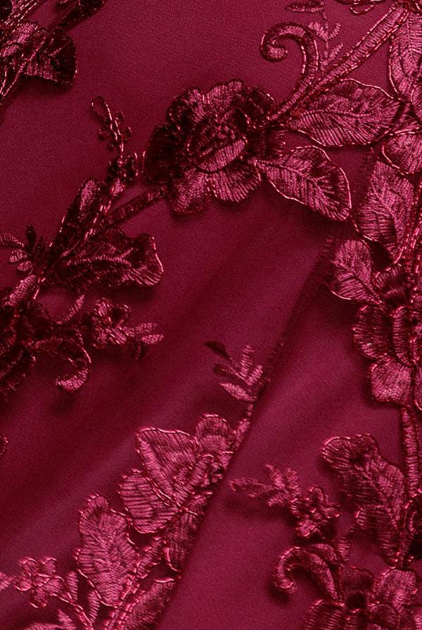 Scalloped Neck Embroidered Lace High Low Midi Dress - Burgundy DR4265