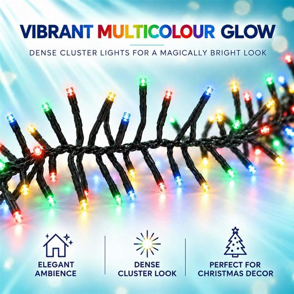 Cluster Green Cable Multicolour LED Christmas Lights, 480 to 1920 LEDs, 8 Effects, Timer, Mains Powered image 3