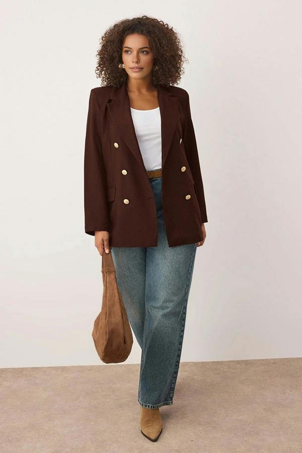 WOVCOR Lined Double-Breasted Woven Blazer Jacket