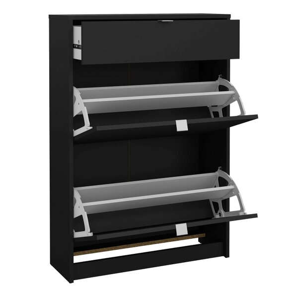 Wyld Haus Prague Black Shoe Cabinet 2 Flip Down Doors 1 Drawer