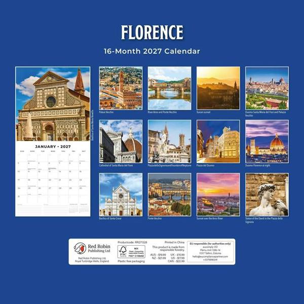 Florence Calendar 2027, Wall Calendars, Month To View, Travel, Gift