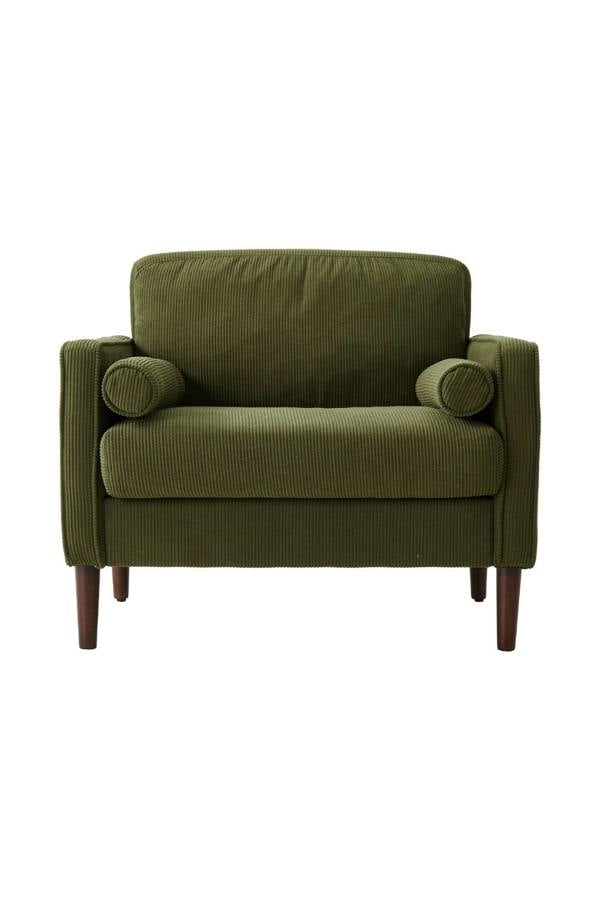Living and Home Green Corduroy Upholstered Single Sofa Armchair