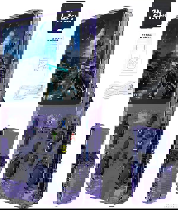 Dyzi R36S Retro Handheld Game Console 128GB Purple 3.5" IPS Screen, 21000+ Games