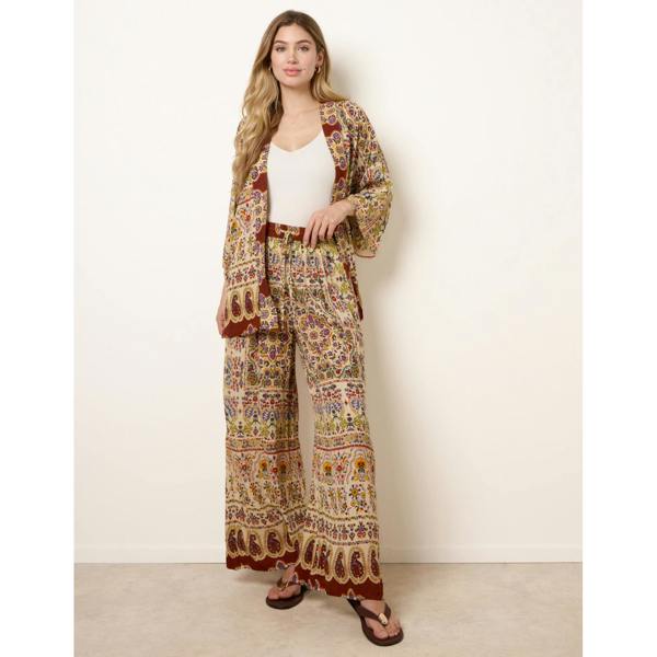 Blue Vanilla Paisley Print Kimono With Embellishment
