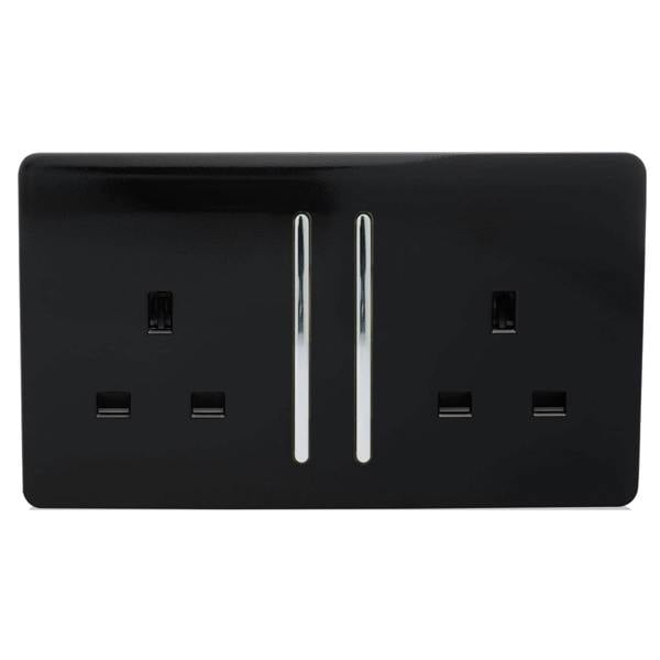 Trendi Switch 2 Gang Long Switched Plug Socket in Piano Black