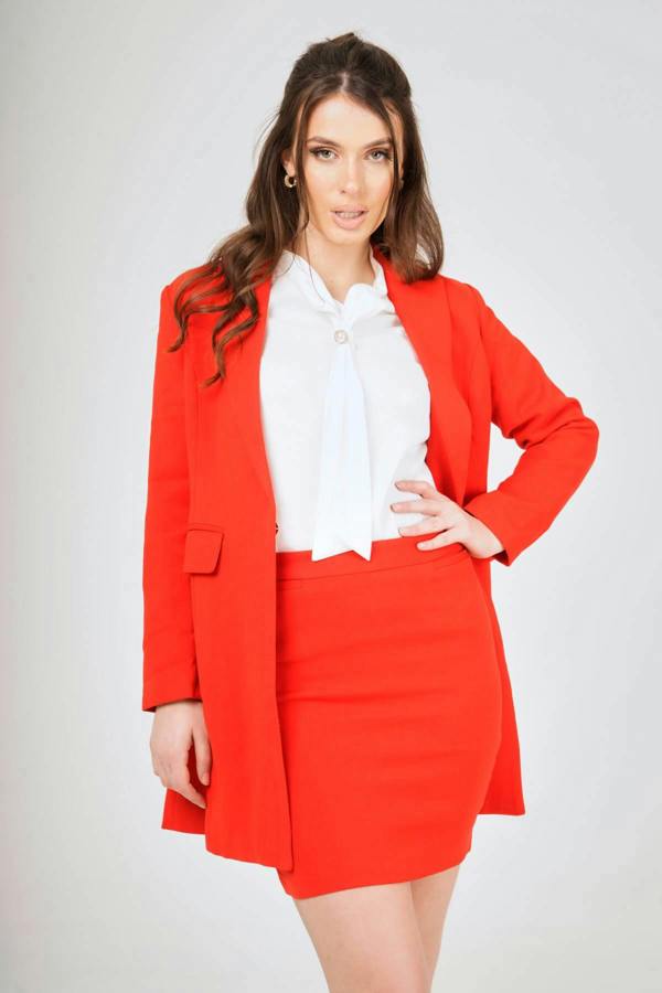 LuvForever Red Long Blazer  Mini Skirt Suit