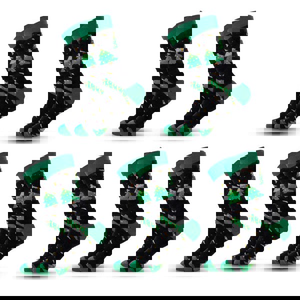 Anyfootwear 5 Pairs Black Green Size 5-13 Socks Winter Holiday Design Plus Snowflake Stocking Comfortable To Wear Perfect For Men