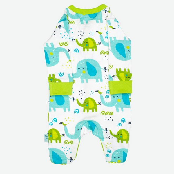 Luca and Rosa Little Elephant Print Boys Sleepsuit