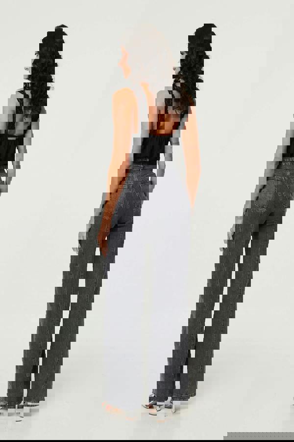 Black | High Waist Seam Front Wide Leg Jeans