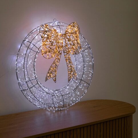 Samuel Alexander 60cm Galaxy Light Up Christmas Wreath with Bow & Cool White 2000 LEDs
