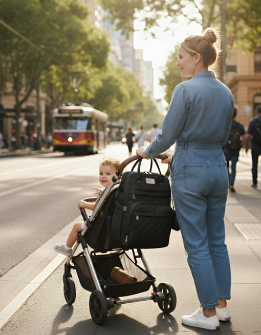 Anysort Black Mommy Diaper Bag With Changing Pad Maternity Backpack for Moms