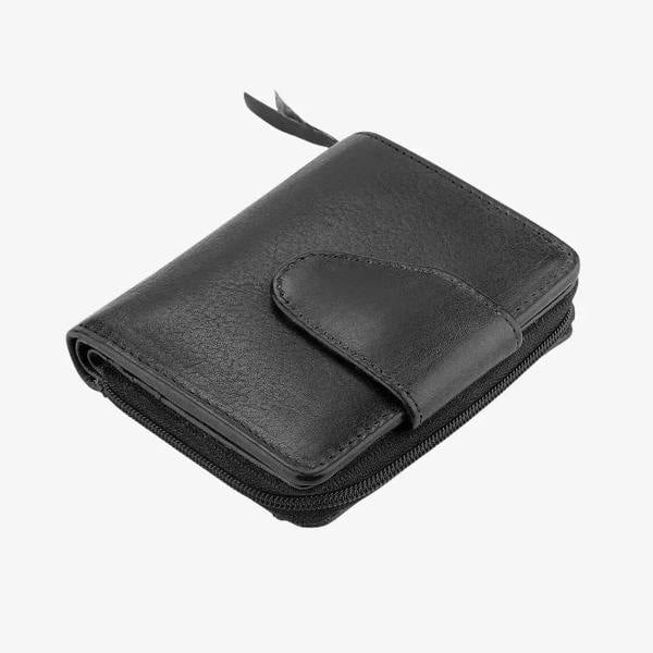 Black leather wallet on a white background