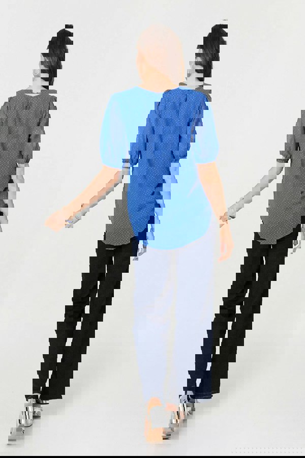 Indigo | Polka Dot Print Semi Sheer Blouse
