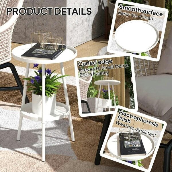 Bobobiy Two-Tier Metal Garden Table - White