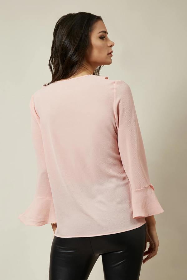 Hoxton Gal Oversized Crepe Top Ruffle Front Relaxed Fit Blouse in Pink