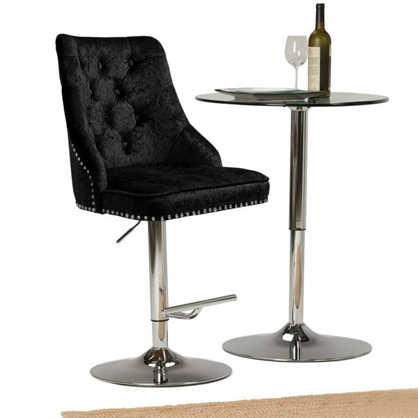 Black Adjustable Bar Stool with Floral Velvet Upholstery Living and Home