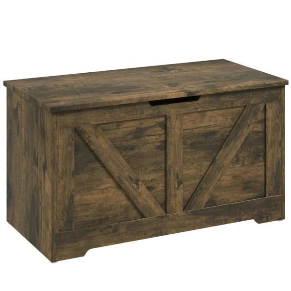 100L rustic brown storage box with hinged lid, safety hinges